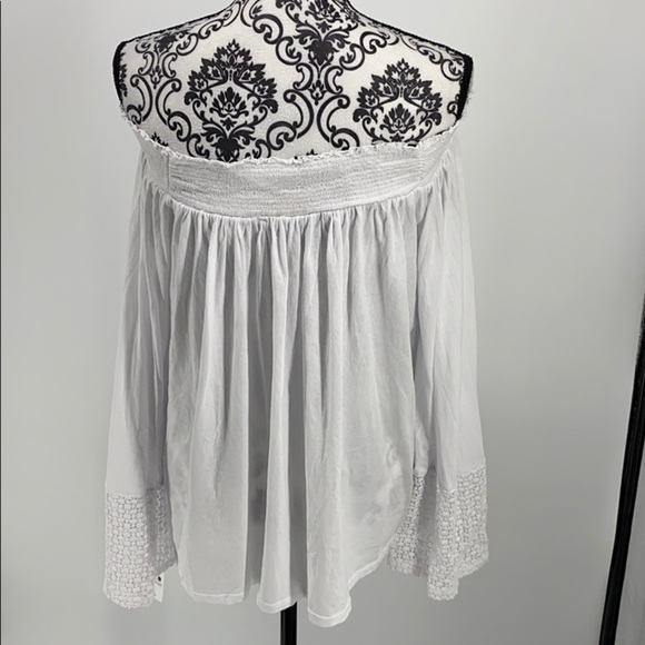 Three Dots Women's Trellis Lace Peasant Top white off shoulder soft stretchy - Picture 9 of 11